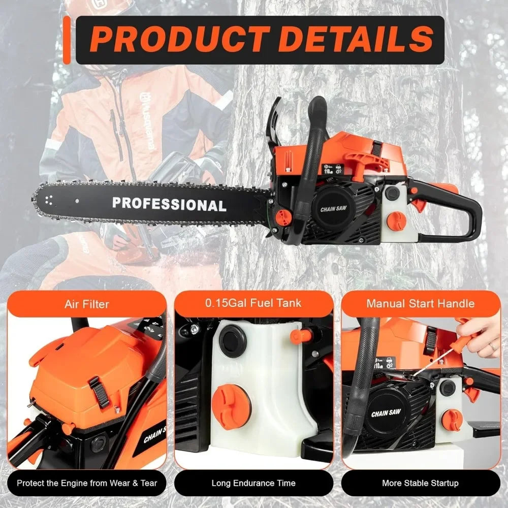 Gas Powered Chainsaw 58cc 20 Inch Wood Cutting Tree Trimming