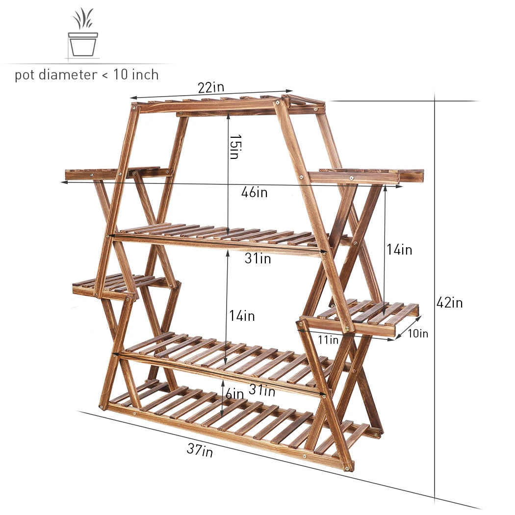 Extra Large Multi Tier Wood Flower Rack Plant Stand Bonsai Shelf Indoor Outdoor 8 Tiers Solid Pine Wood
