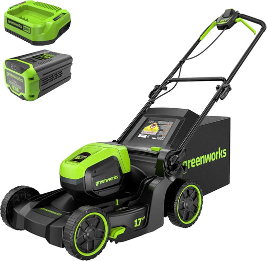 60V Cordless Lawn Mower 17 Deck 2 In 1 Mulching Bagging 4.0Ah 40 Min Runtime