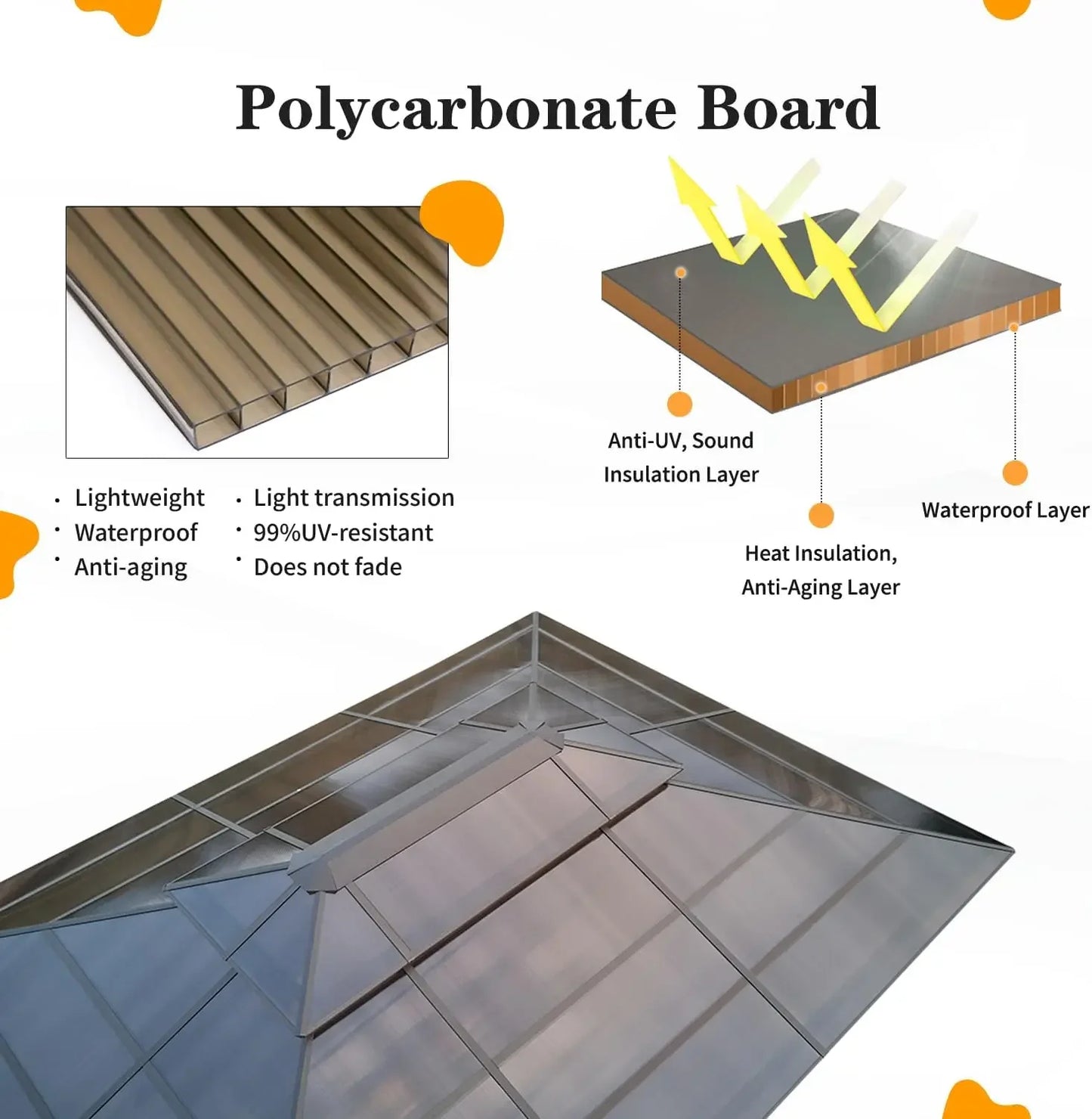 10x13 Hardtop Gazebo Outdoor Polycarbonate Double Roof