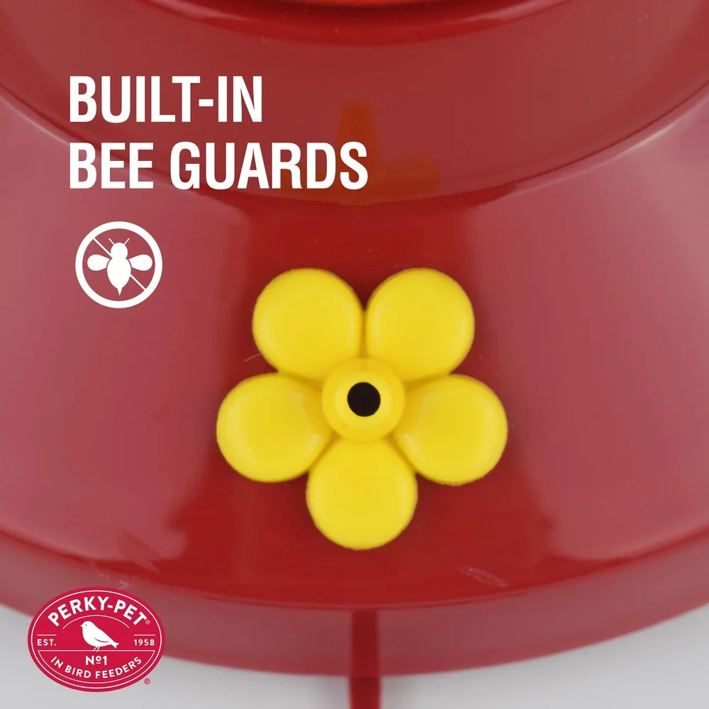 16 Ounce Glass Hummingbird Feeder with Four Flower Ports Ant Moat Bee Guards Easy Clean Wide Mouth Design Outdoor Garden Decor
