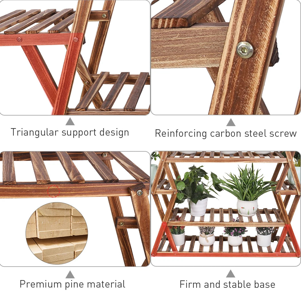 Extra Large Multi Tier Wood Flower Rack Plant Stand Bonsai Shelf Indoor Outdoor 8 Tiers Solid Pine Wood