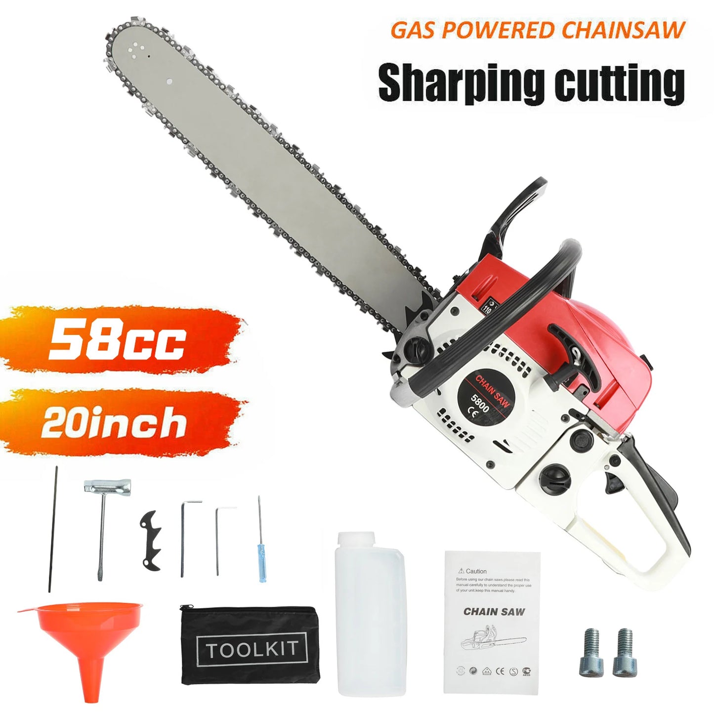 58Cc Gas Chainsaw High Power Wood Cutting With 20 Inch Bar