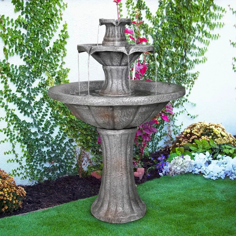 Two Tier Outdoor Water Fountain Marble Finish Garden Decor