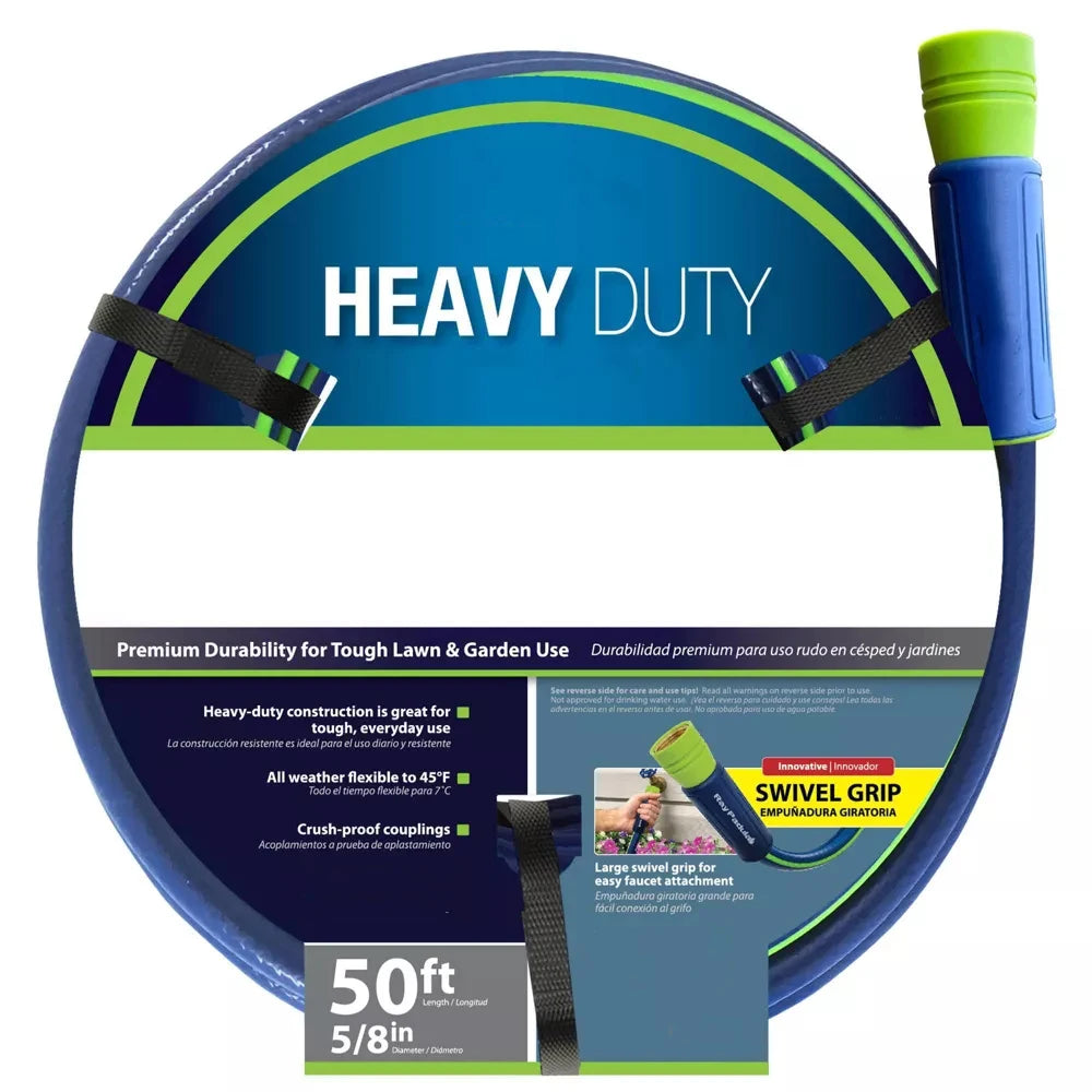 Heavy Duty Garden Hose 50ft 5/8 Inch Flexible Water Hose With Leak Resistant Couplings All Weather Flexibility Durable Outdoor Hose