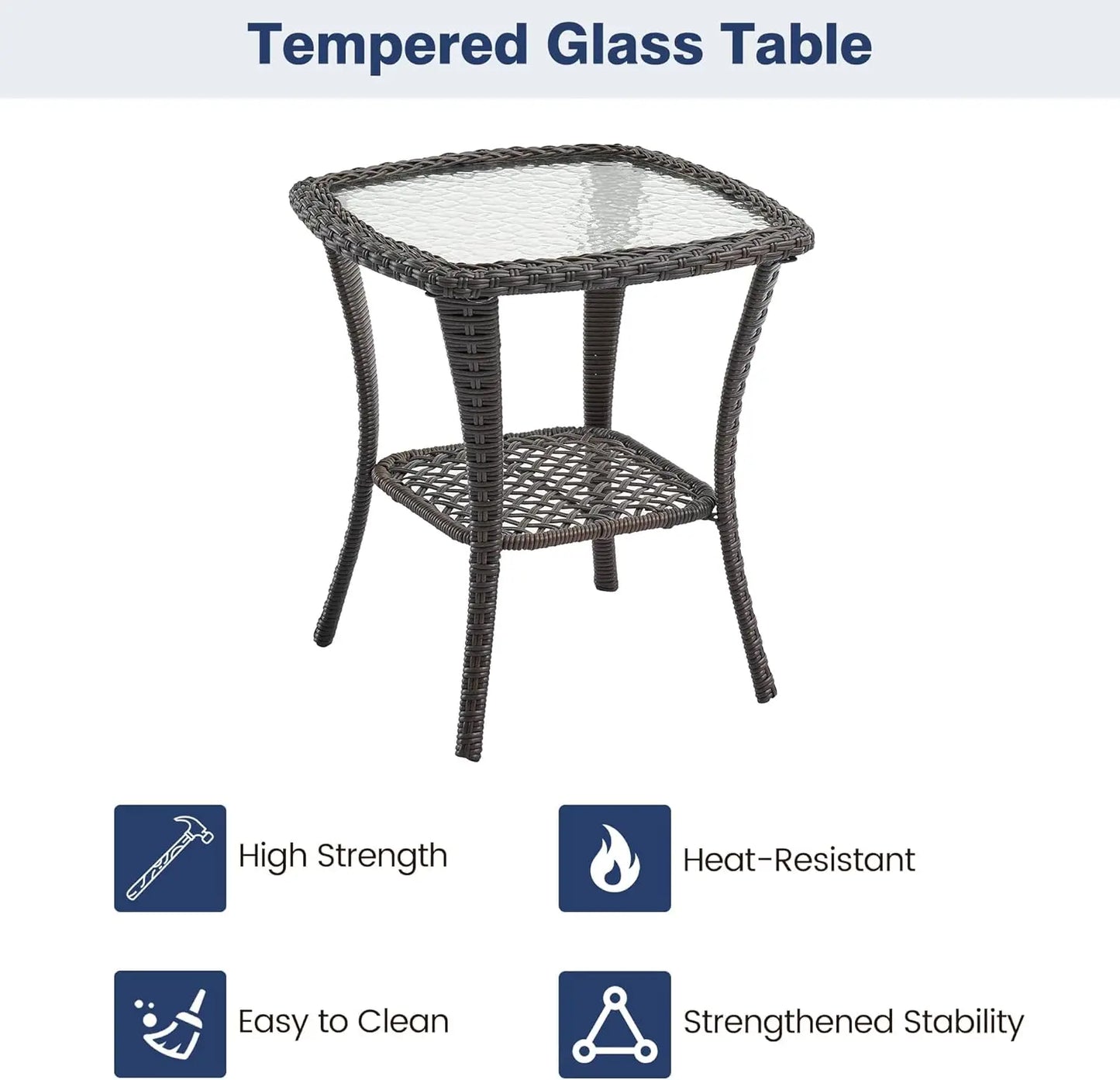 3 Piece Outdoor Patio Set Wicker Rocking Bistro Set with 2 Swivel Chairs and Tempered Glass Top Table Rattan Outdoor Furniture