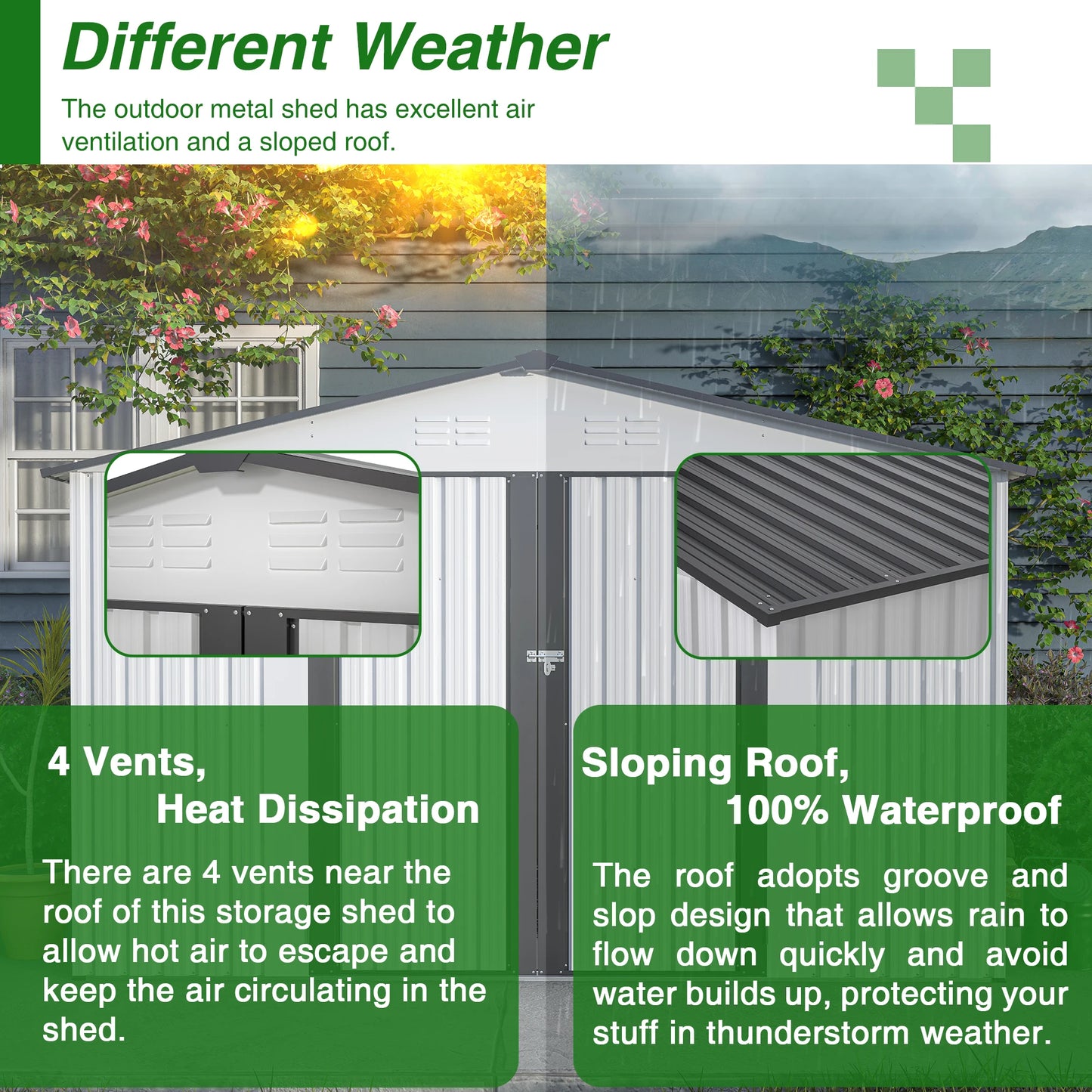 LZBEITEM 10x8 Ft Outdoor Metal Storage Shed Lockable Doors