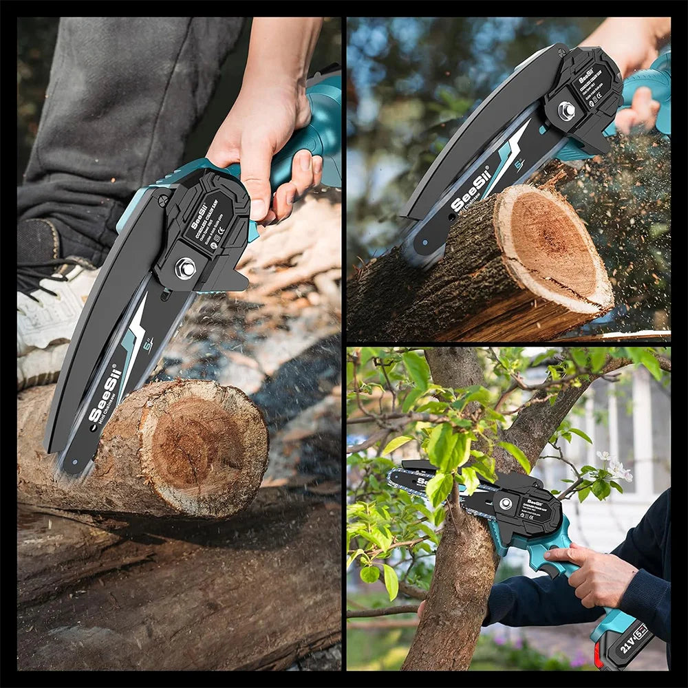 Seesii 6 Inch Cordless Mini Chainsaw Garden Wood Cutting