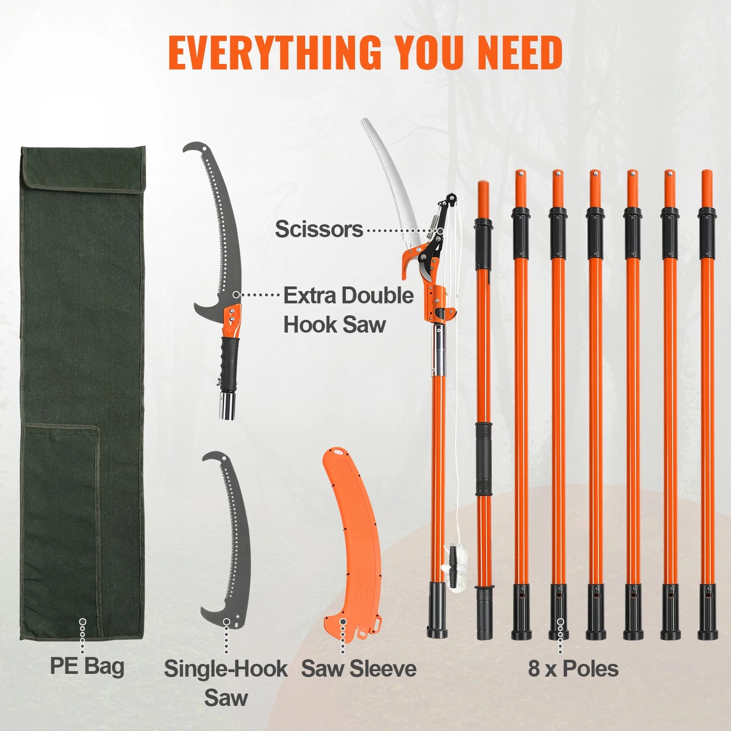 SucceBuy Extendable Pole Saw Pruner With Aluminum Handle