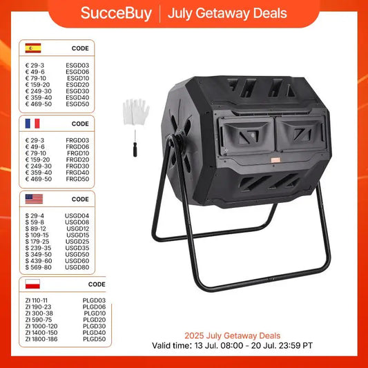 SucceBuy 43 Gal Tumbling Composter Dual Chamber Garden Bin