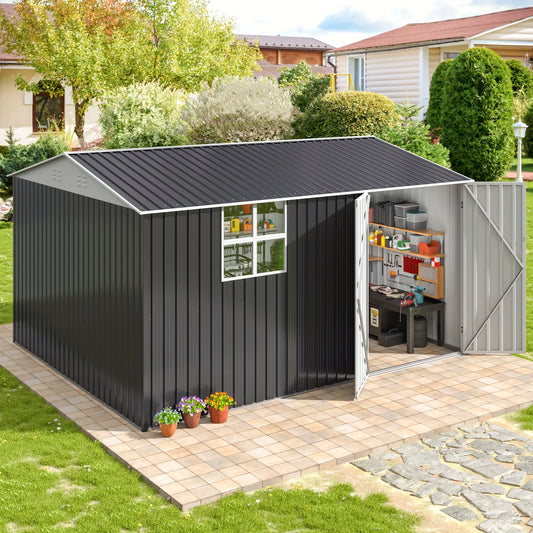 Polar Aurora 10x12Ft Outdoor Metal Shed Windows Lockable
