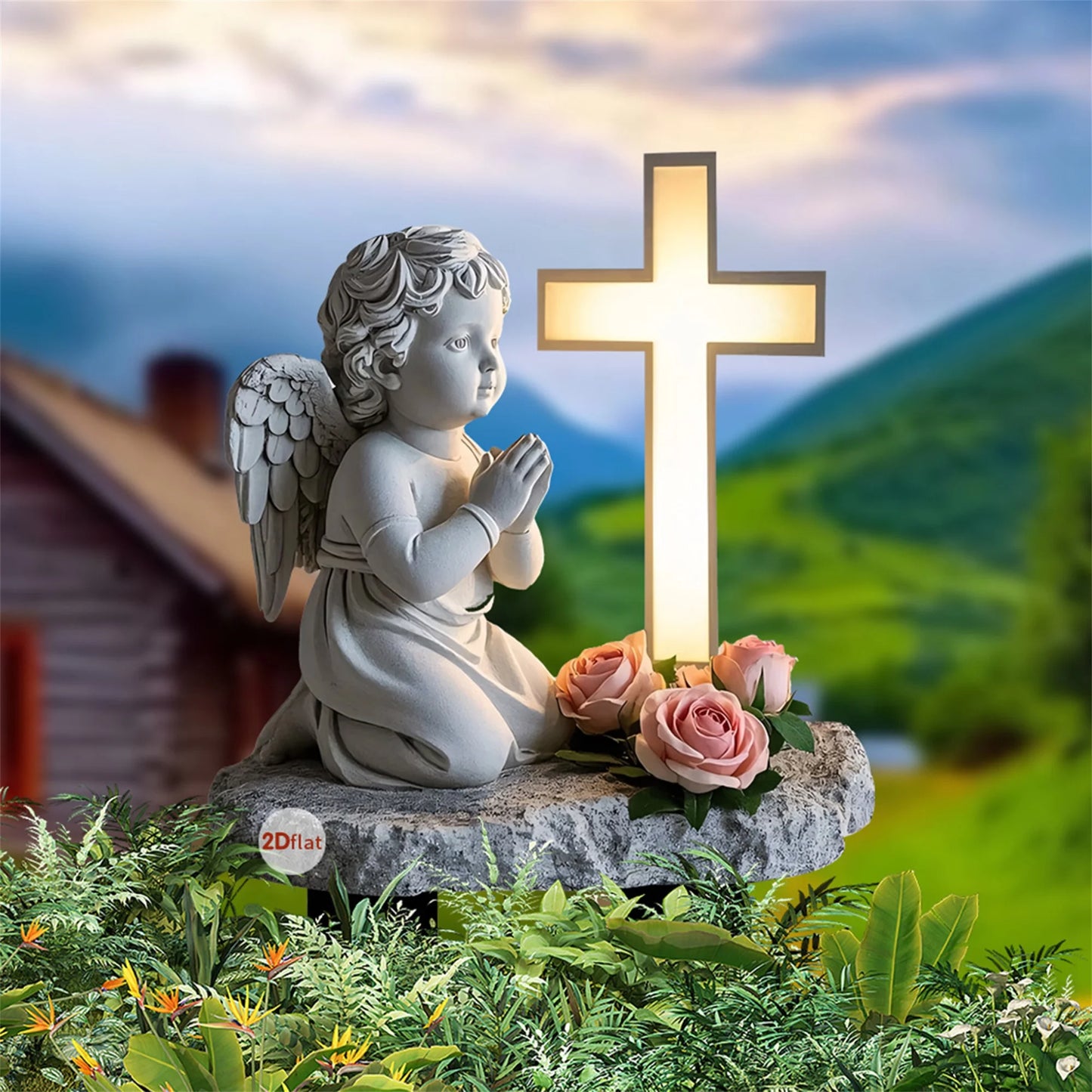 Acrylic Angel And Cross Garden Stakes Set Of 2 Yard Decor