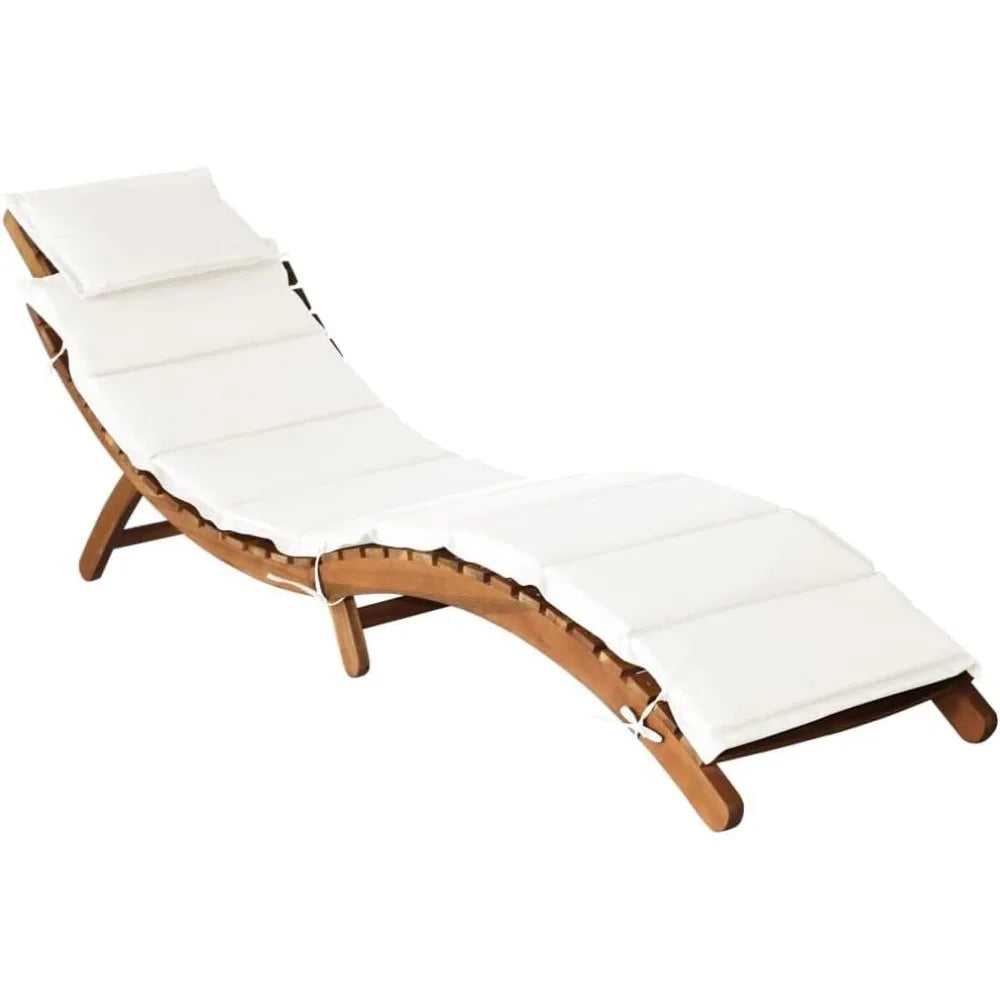 Sun Loungers with Cushions Modern Style Cream White Solid Acacia Hardwood Foldable and Portable Ideal for Garden Outdoor Use
