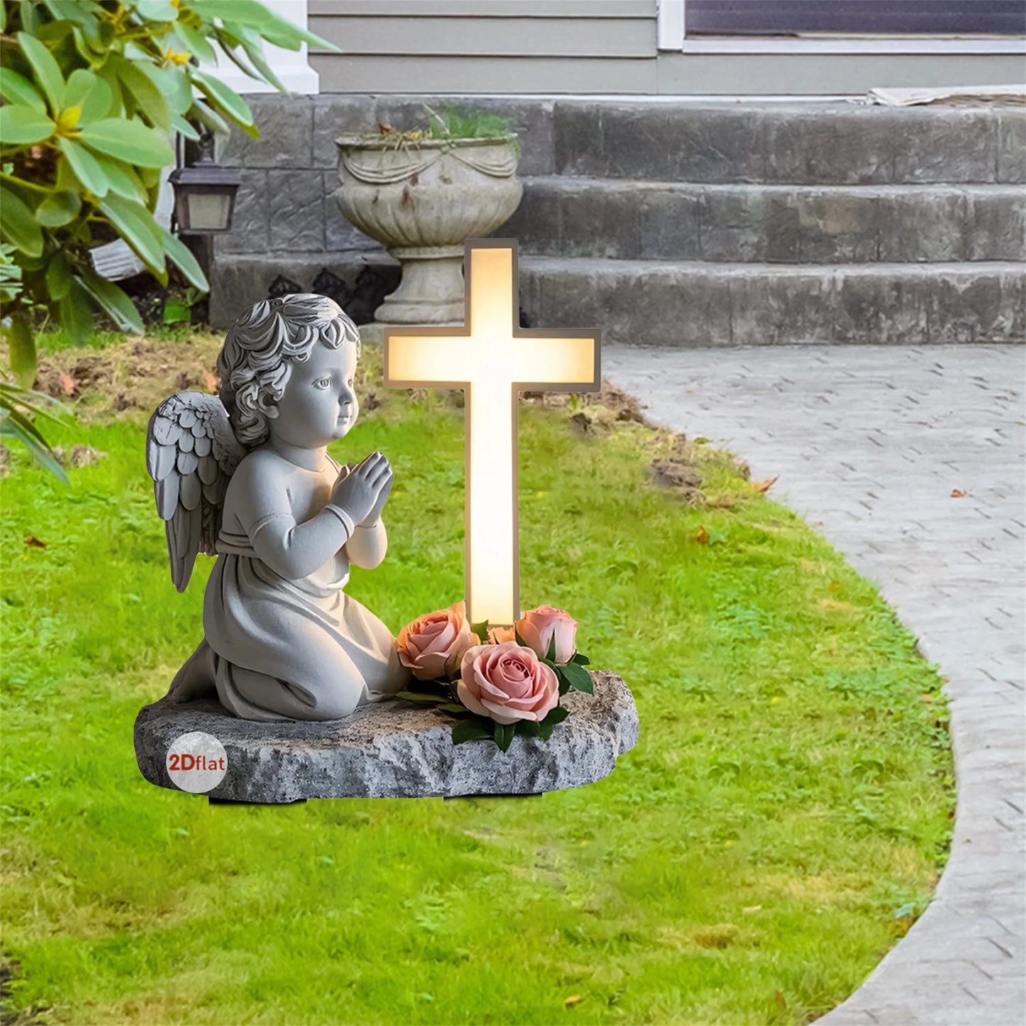 Acrylic Angel And Cross Garden Stakes Set Of 2 Yard Decor