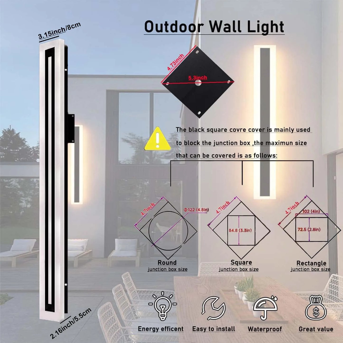 Outdoor Long Strip Frosted Acrylic LED Wall Sconce IP67