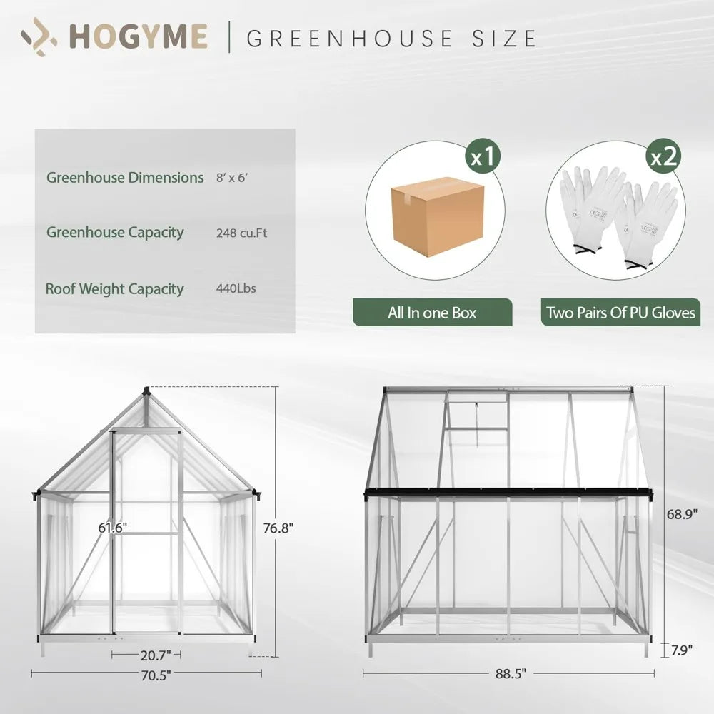6x8 Ft Outdoor Greenhouse Polycarbonate Walk In Aluminum