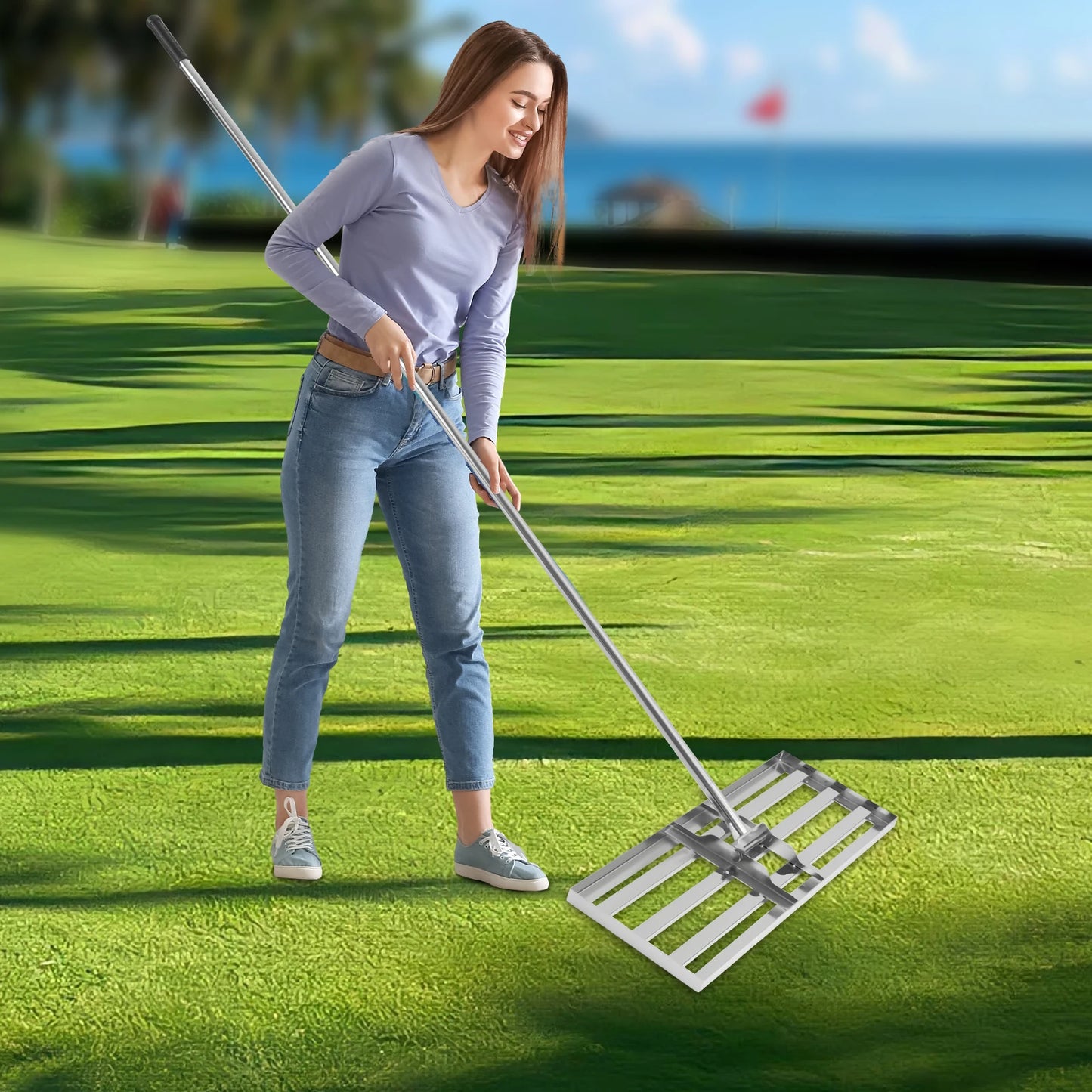 Lawn Leveling Rake Adjustable 50 to 180cm Handle Rotation