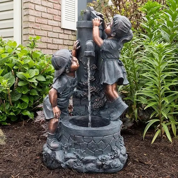 Go Yard Boy And Girl Water Outdoor Fountain For Gardens