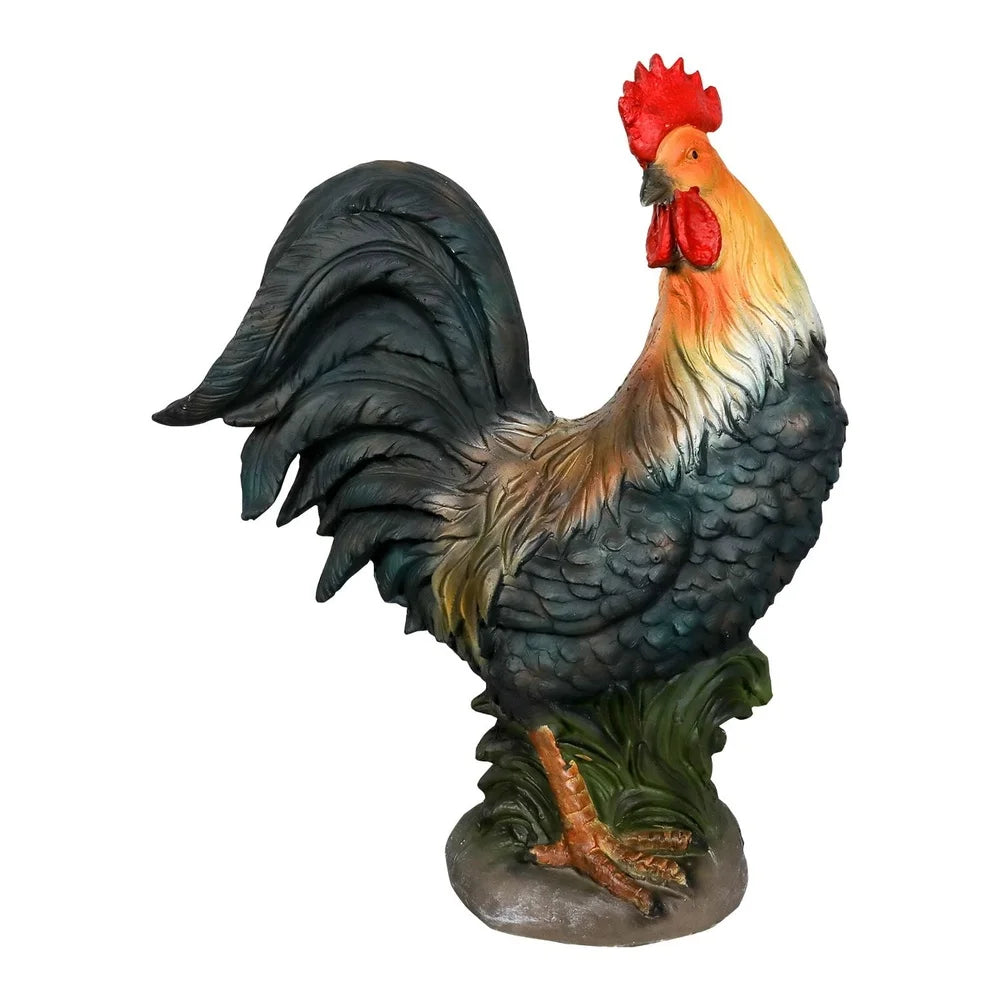 Concrete Rooster Statue Yard Chicken Decor Sculpture Patio Backyard Garden Durable GFRC 22.8 Inch Outdoor Decoration