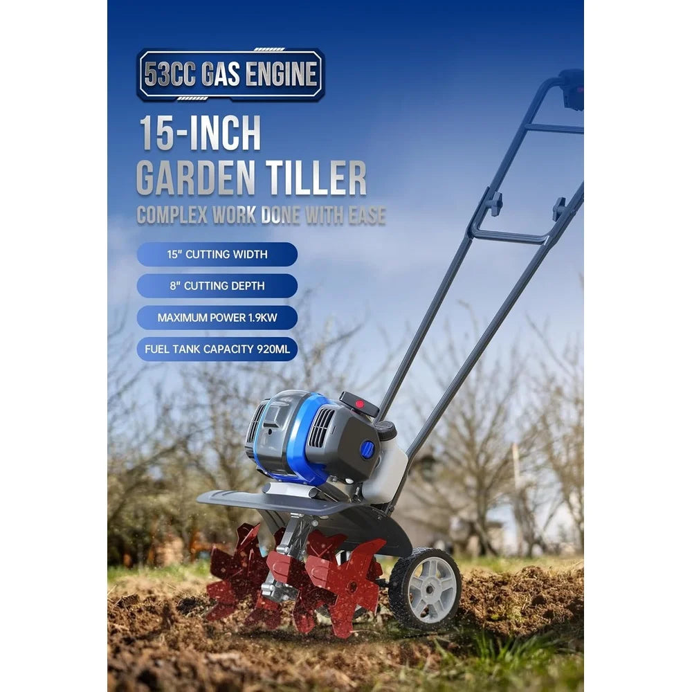 53cc Gas Powered Garden Tiller With Adjustable Depth Handle