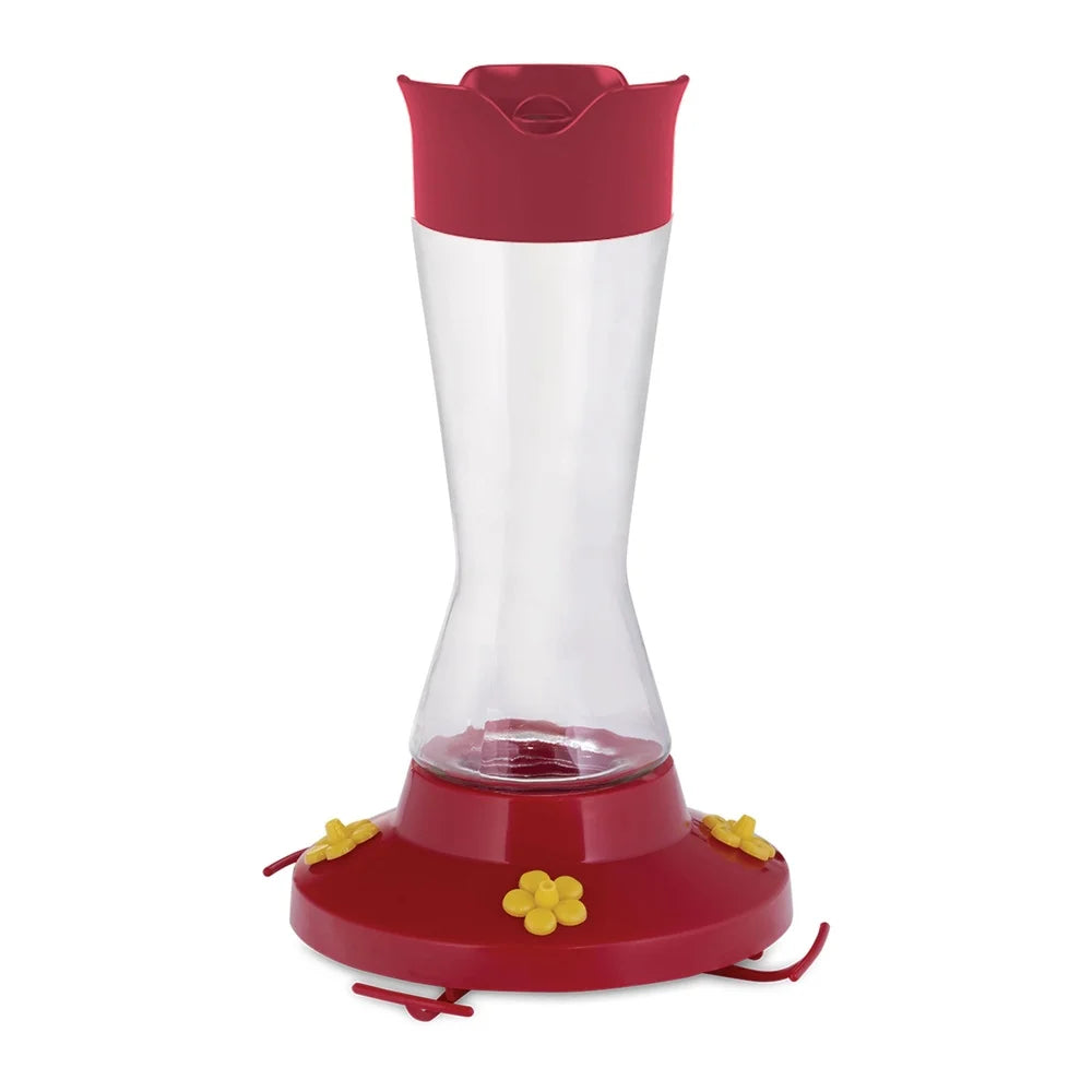 16 Ounce Glass Hummingbird Feeder with Four Flower Ports Ant Moat Bee Guards Easy Clean Wide Mouth Design Outdoor Garden Decor