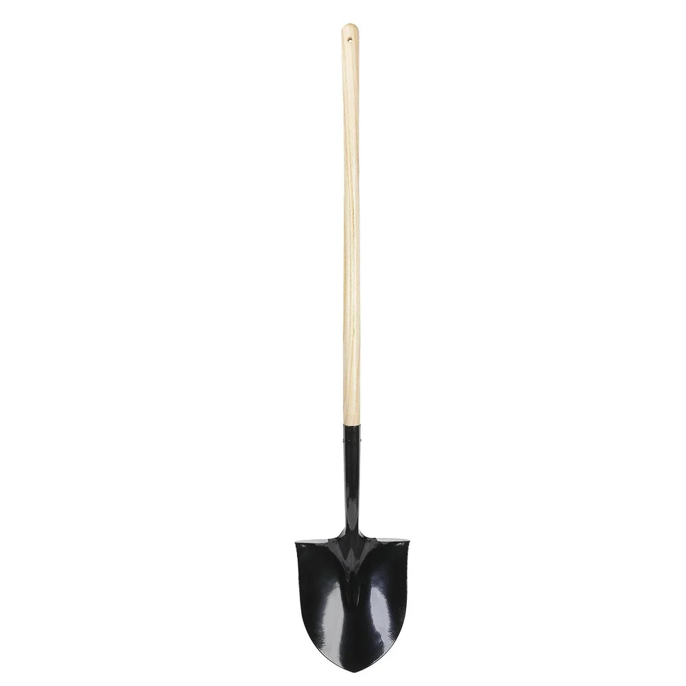 Round Point Shovel with Sharp Curved Blade Durable Wooden Handle Multi Functional Planting Excavating Deep Digging Outdoor