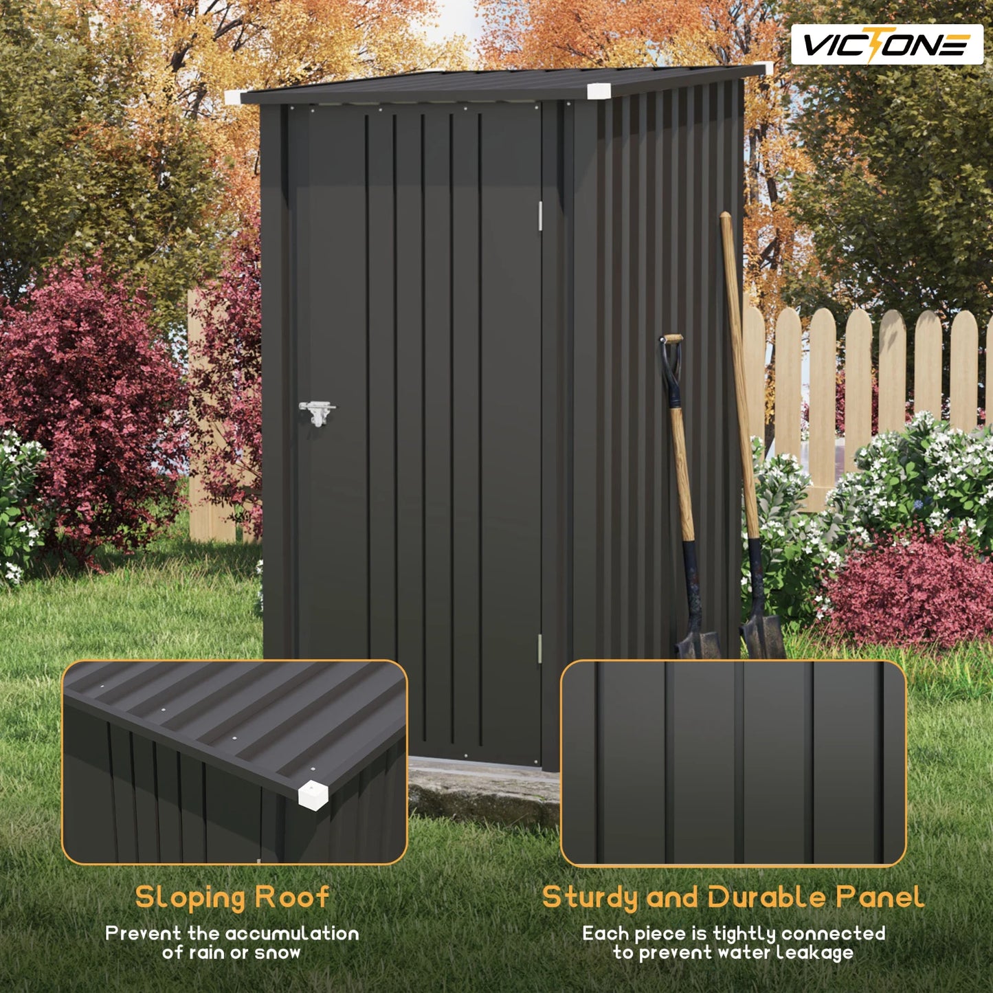 Victone 3x3 Compact Outdoor Tool Storage Shed Black
