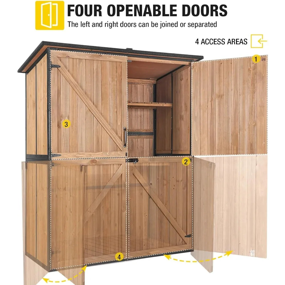 Outdoor Storage Shed Cabinet with All Metal Frame Wooden Floor and Adjustable Shelves