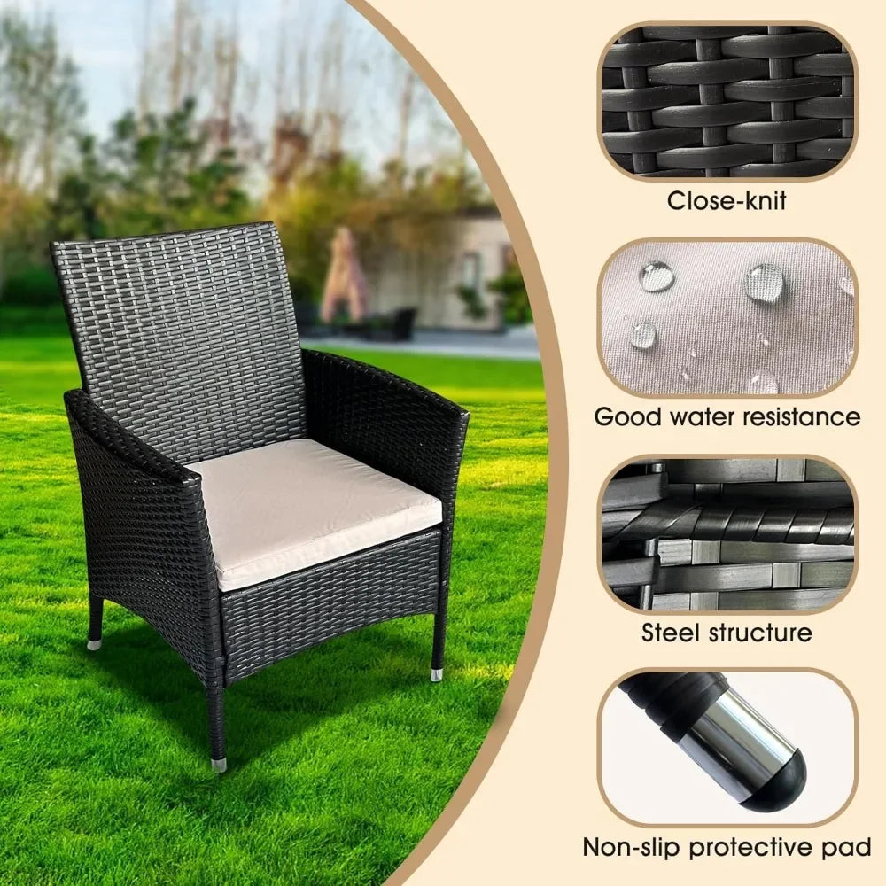4 Piece Modern Patio Furniture Set Wicker Sofa Loveseat Armrest Chair and Rattan Side Table