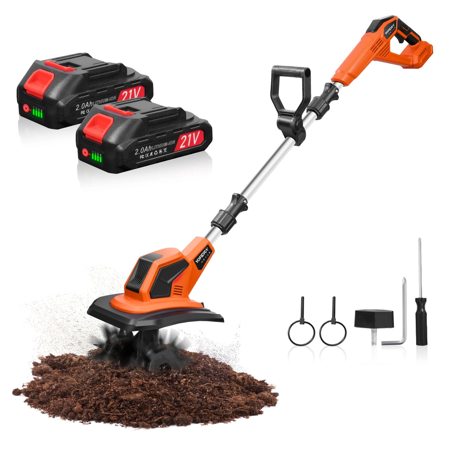 YOFIDRA Cordless Rotary Tiller Cultivator Garden Tool 21V
