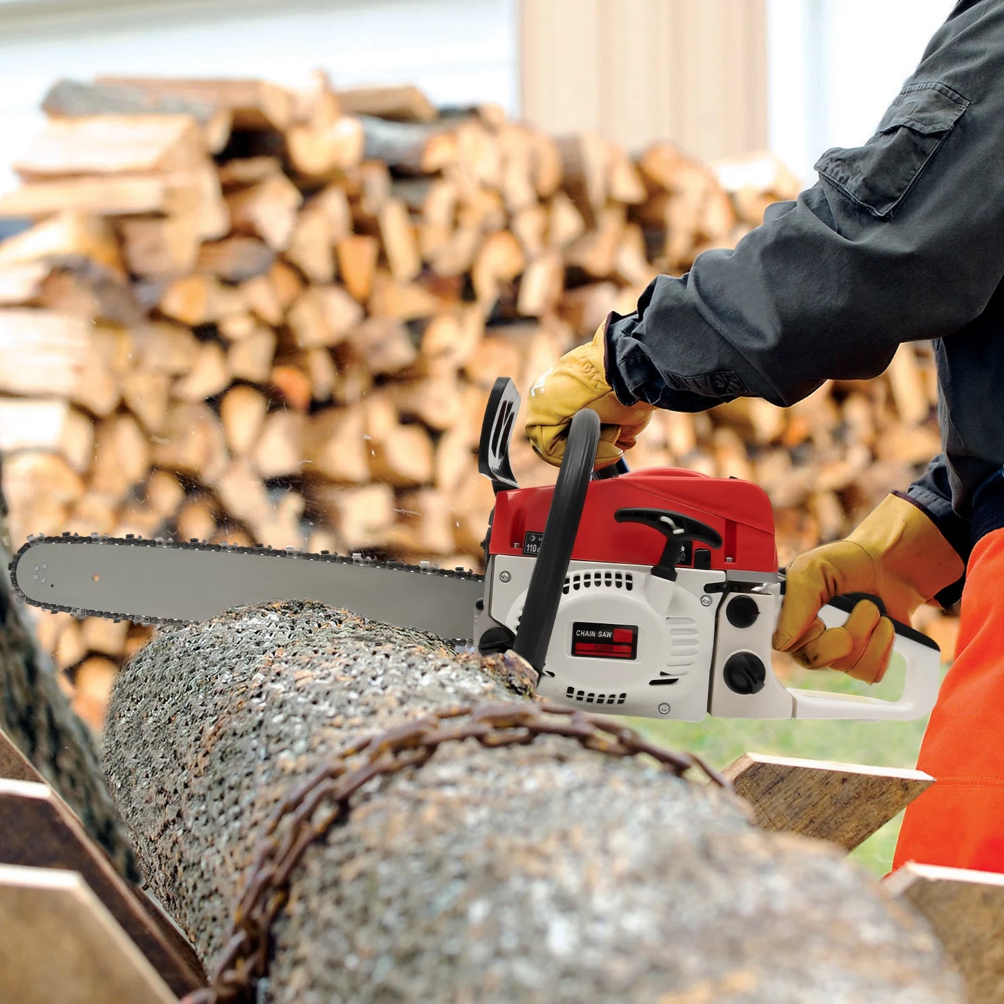 20 Inch 2 Stroke 52cc Gasoline Chainsaw Single Cylinder Air Cooled Ideal for Cutting Wood Pruning Branches Gardening