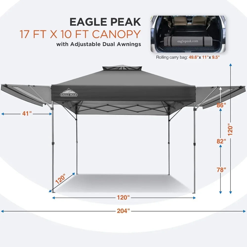 17x10 Pop Up Gazebo Canopy Tent With Adjustable Awnings