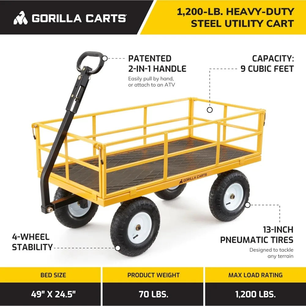 Heavy Duty Utility Cart All Terrain Wagon 1200 Lb Yellow