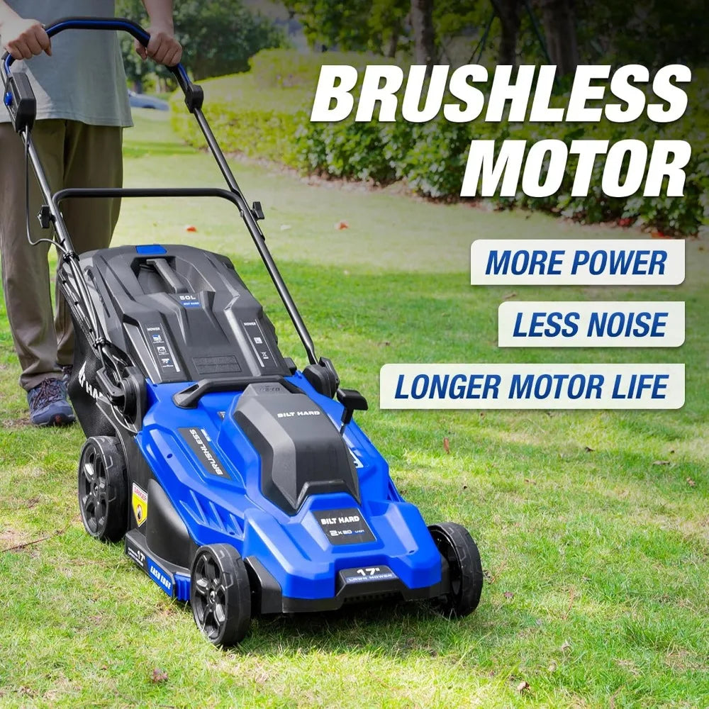 40V 17" Brushless Cordless Lawn Mower, 2-in-1 Electric Lawn Mower, Push Lawnmower with 6-Position Height Adjustment, 2 x 4.0Ah