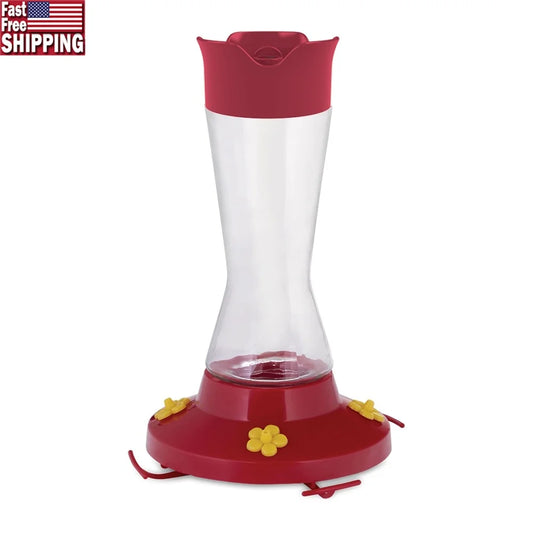 16 Ounce Glass Hummingbird Feeder with Four Flower Ports Ant Moat Bee Guards Easy Clean Wide Mouth Design Outdoor Garden Decor