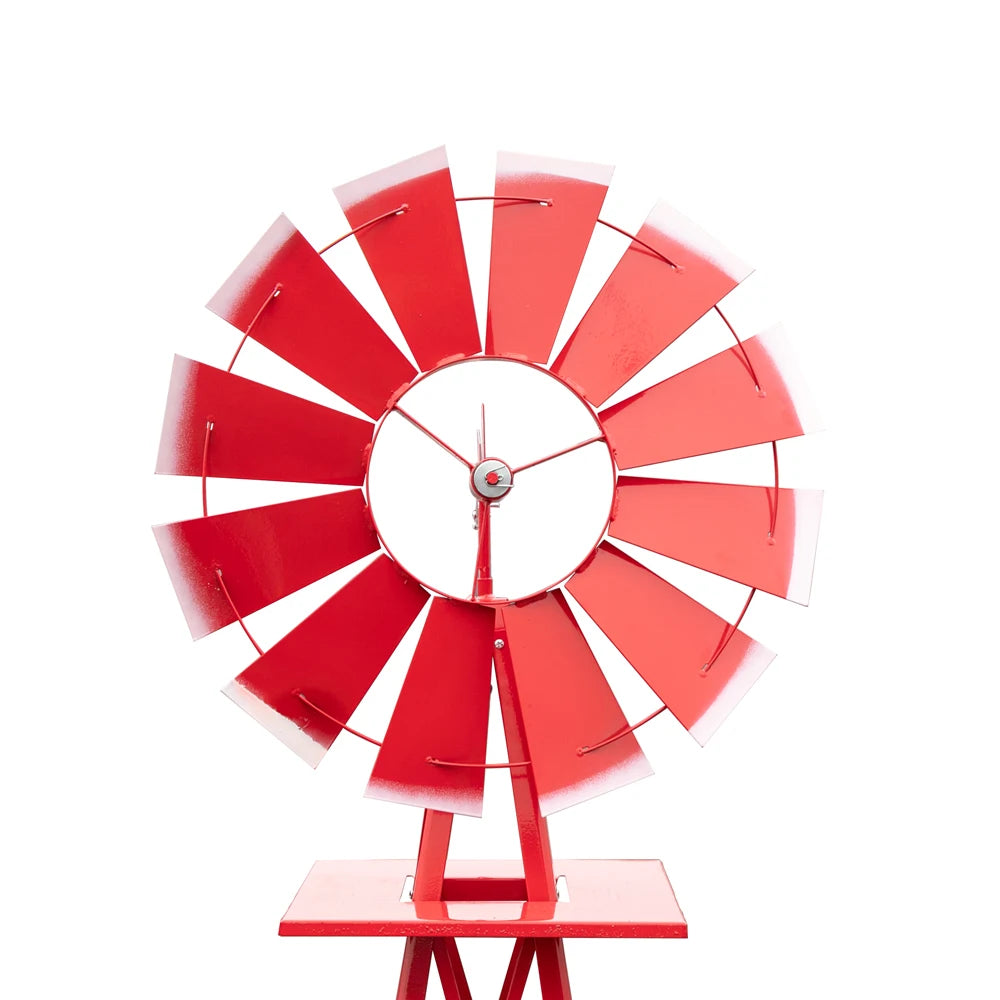 8FT Weather Resistant Yard Garden Windmill Red Decorative