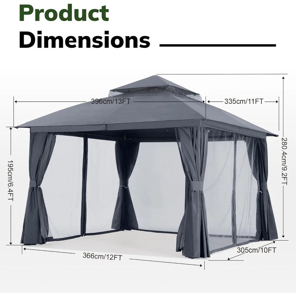 11x13 Ft Outdoor Patio Arch Gazebo With Double Roofs