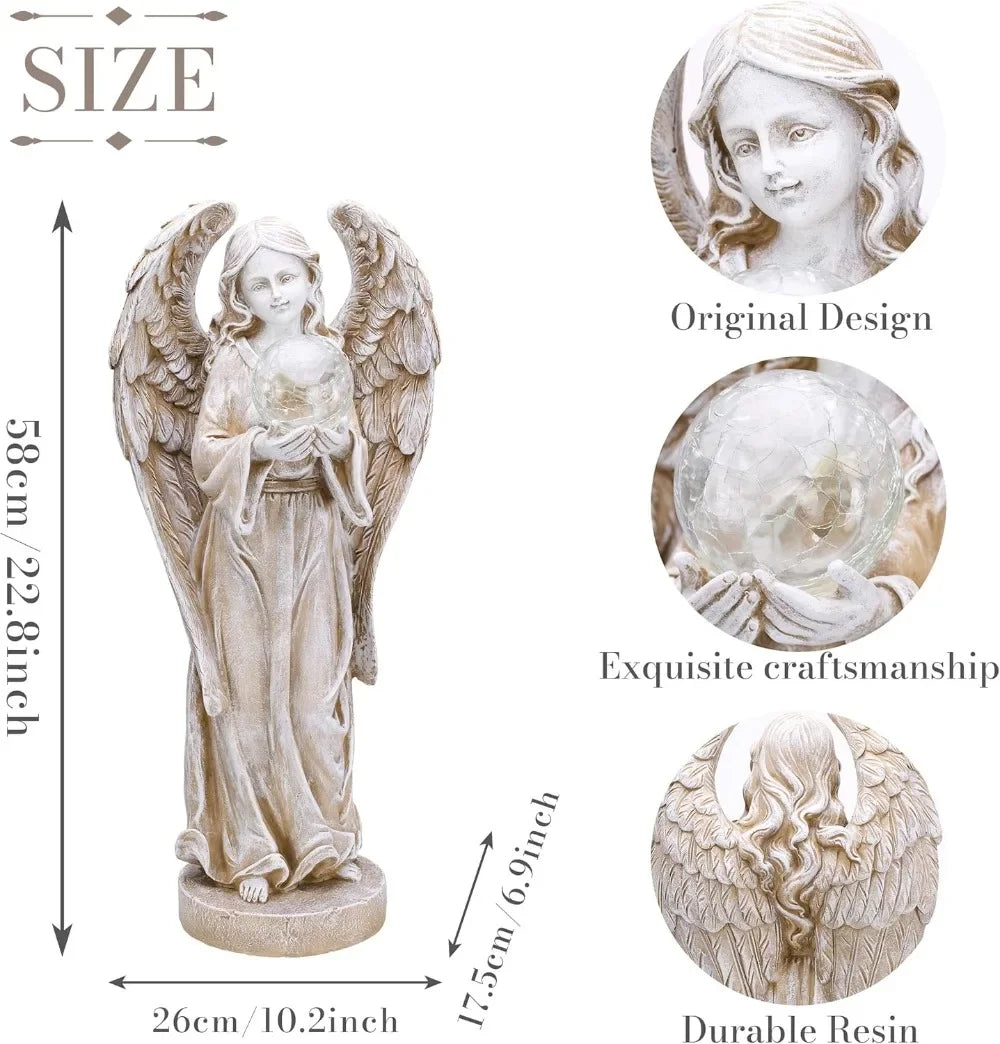 Large Angel Garden Statues with Solar Outdoor Light,  Wing Yard Decor Lawn Ornament Gifts for Mom Christmas 22.8"