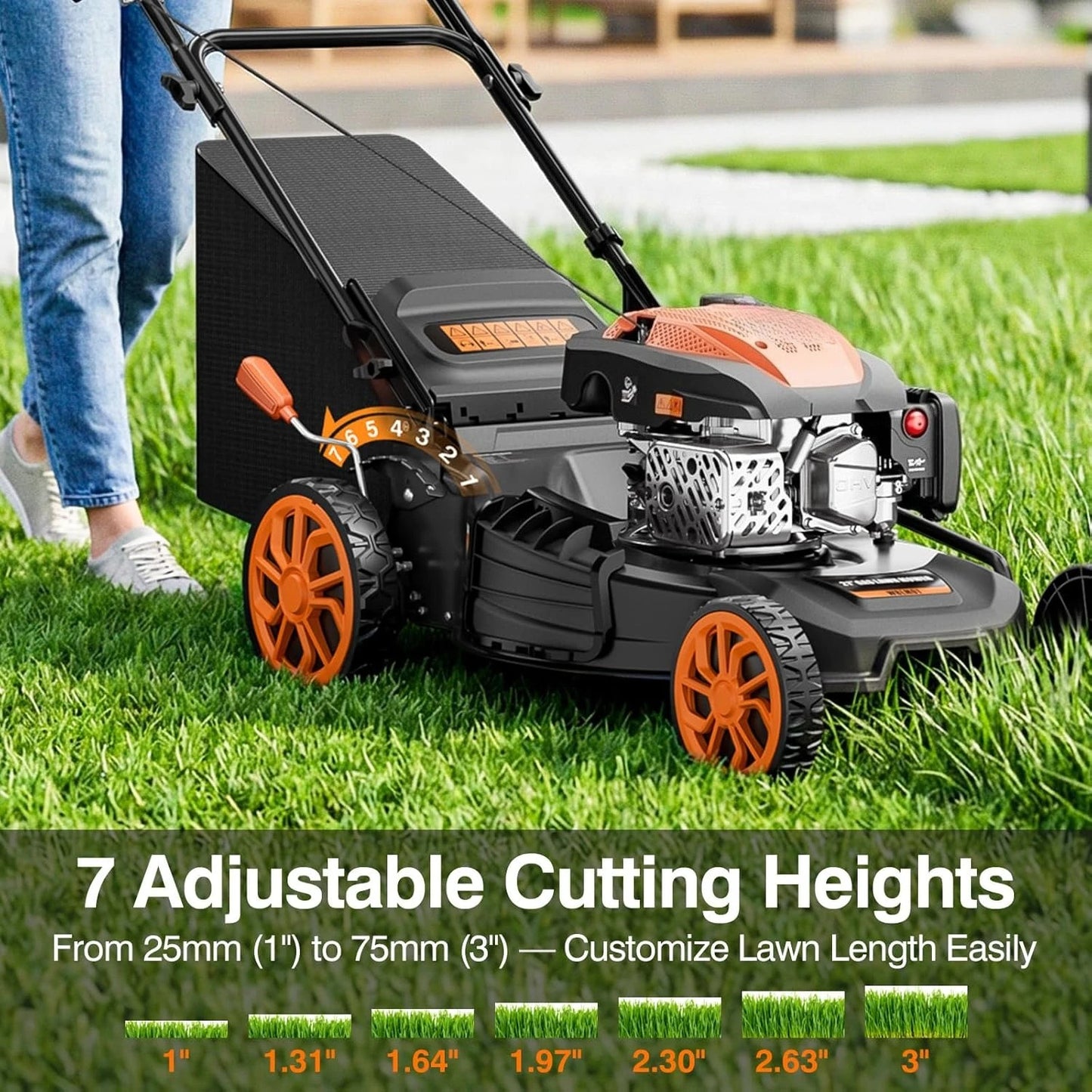21 Inch Self Propelled Gas Lawn Mower 170cc 4 In 1 Mulch Rear Bag Side Discharge