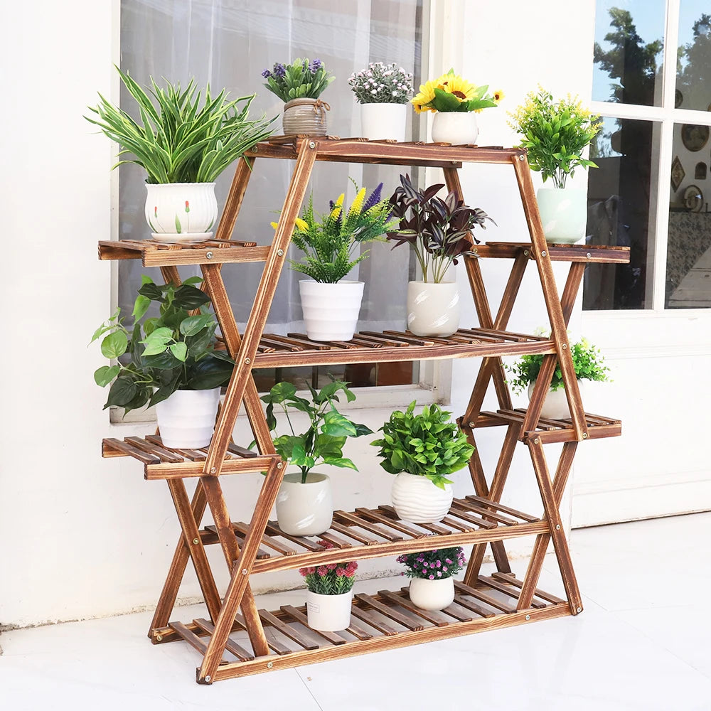 Extra Large Multi Tier Wood Flower Rack Plant Stand Bonsai Shelf Indoor Outdoor 8 Tiers Solid Pine Wood