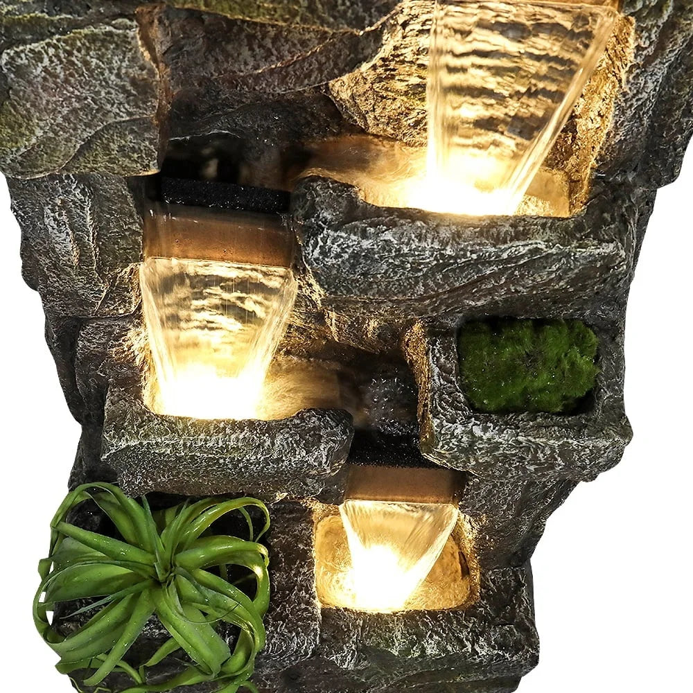 Outdoor Cascading Water Fountain 4 Tier Submersible Pump