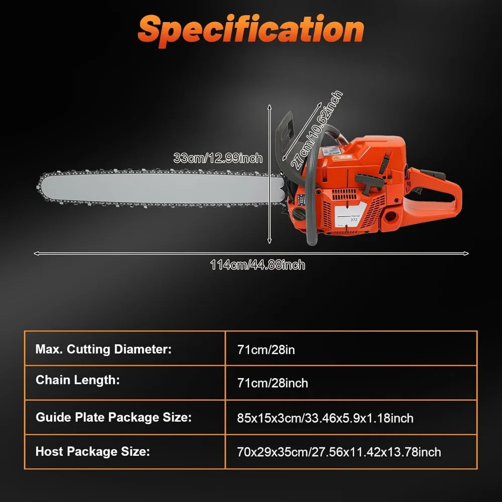 28 Inch Gas Chainsaws 71cc 3.9KW Handheld Power Saw