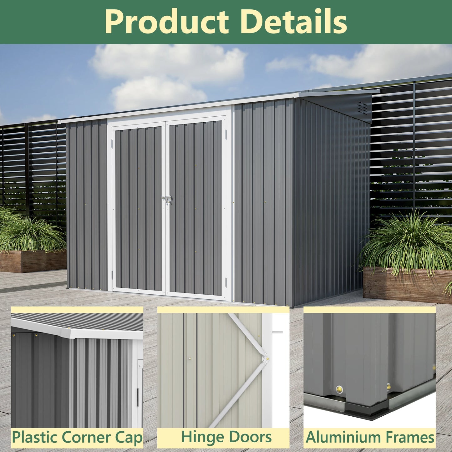 LZBEITEM Metal Outdoor Storage Shed 6x8 With Lockable Doors