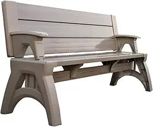 2 in 1 Outdoor Bench and Picnic Table Foldable Weather Resistant Seating for Patio Lawn Garden or Deck Durable Vinyl Construction