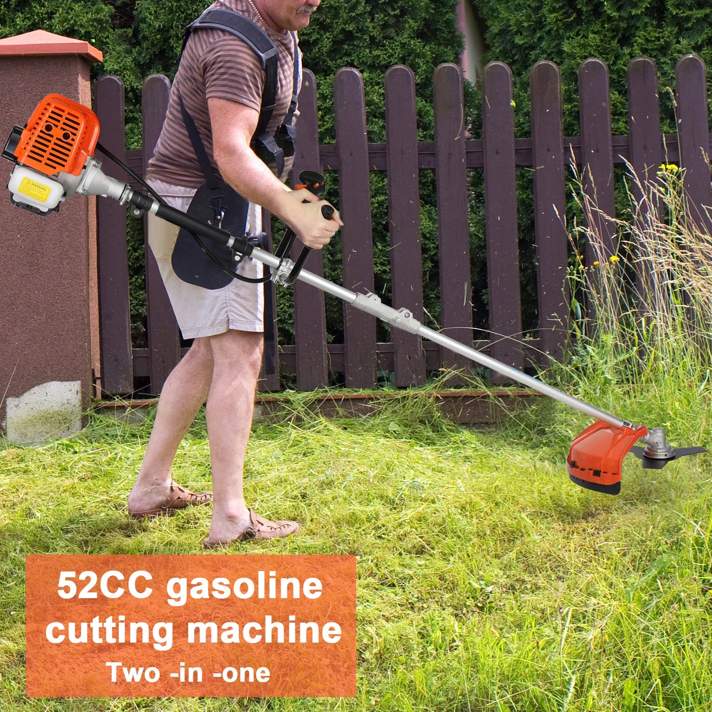 Gas Powered 52cc String Trimmer Hedge Cutter 2 In 1
