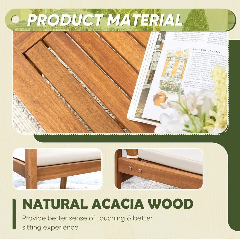 Patio Furniture 4 Piece Outdoor Acacia Wood Conversation Sofa Set with Table and Cushions for Deck and Balcony