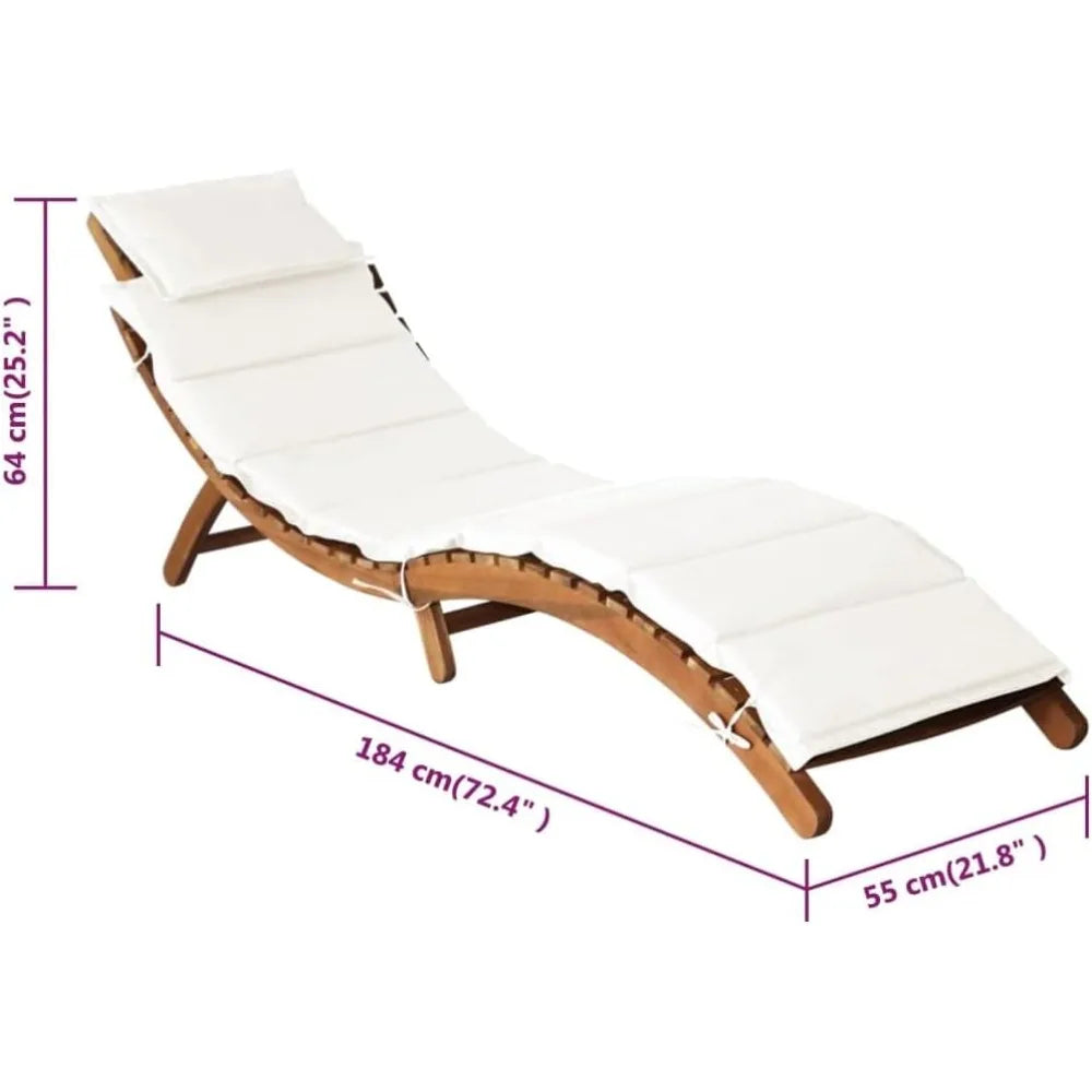 Sun Loungers with Cushions Modern Style Cream White Solid Acacia Hardwood Foldable and Portable Ideal for Garden Outdoor Use