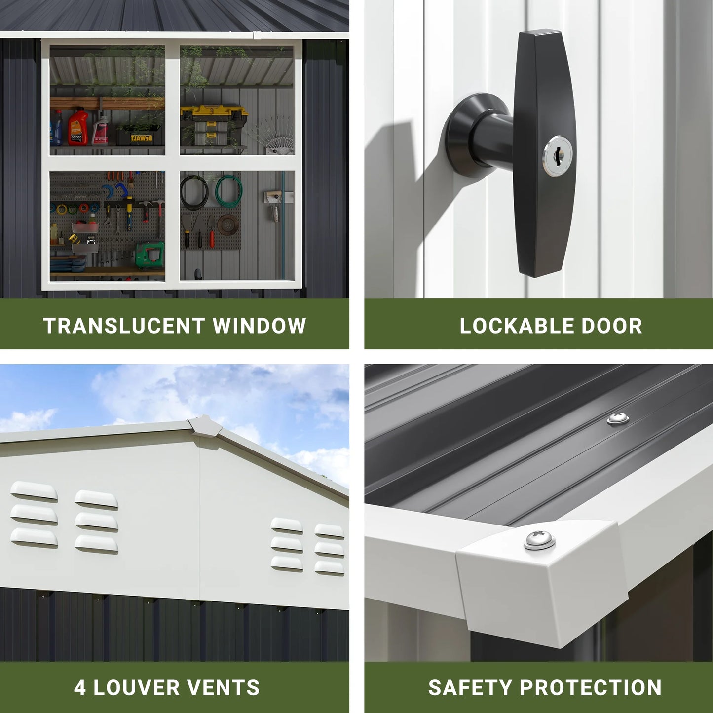 Polar Aurora 10x12Ft Outdoor Metal Shed Windows Lockable