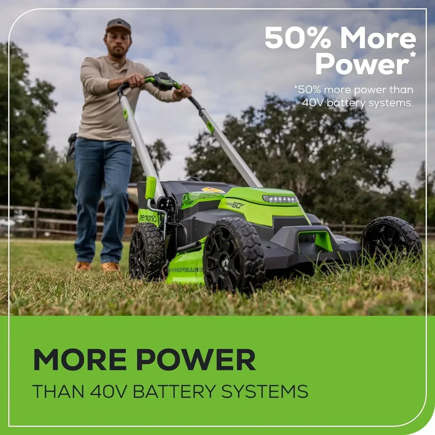 60V 25 Inch Cordless Self Propelled Lawn Mower LED Lights