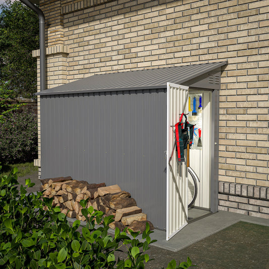 LZBEITEM 4 Feet x 8 Feet Metal Wall Side Storage Shed Outdoor Garden Storage Cabinet Grey